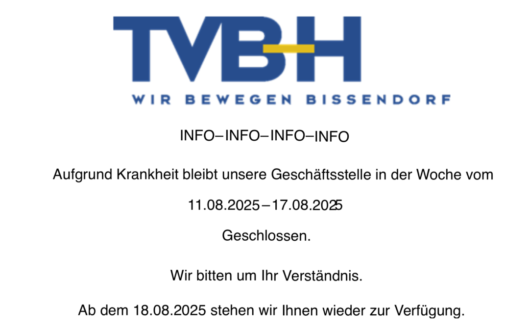 Geschäftsstelle in dieser Woche wegen Krankheit geschlossen